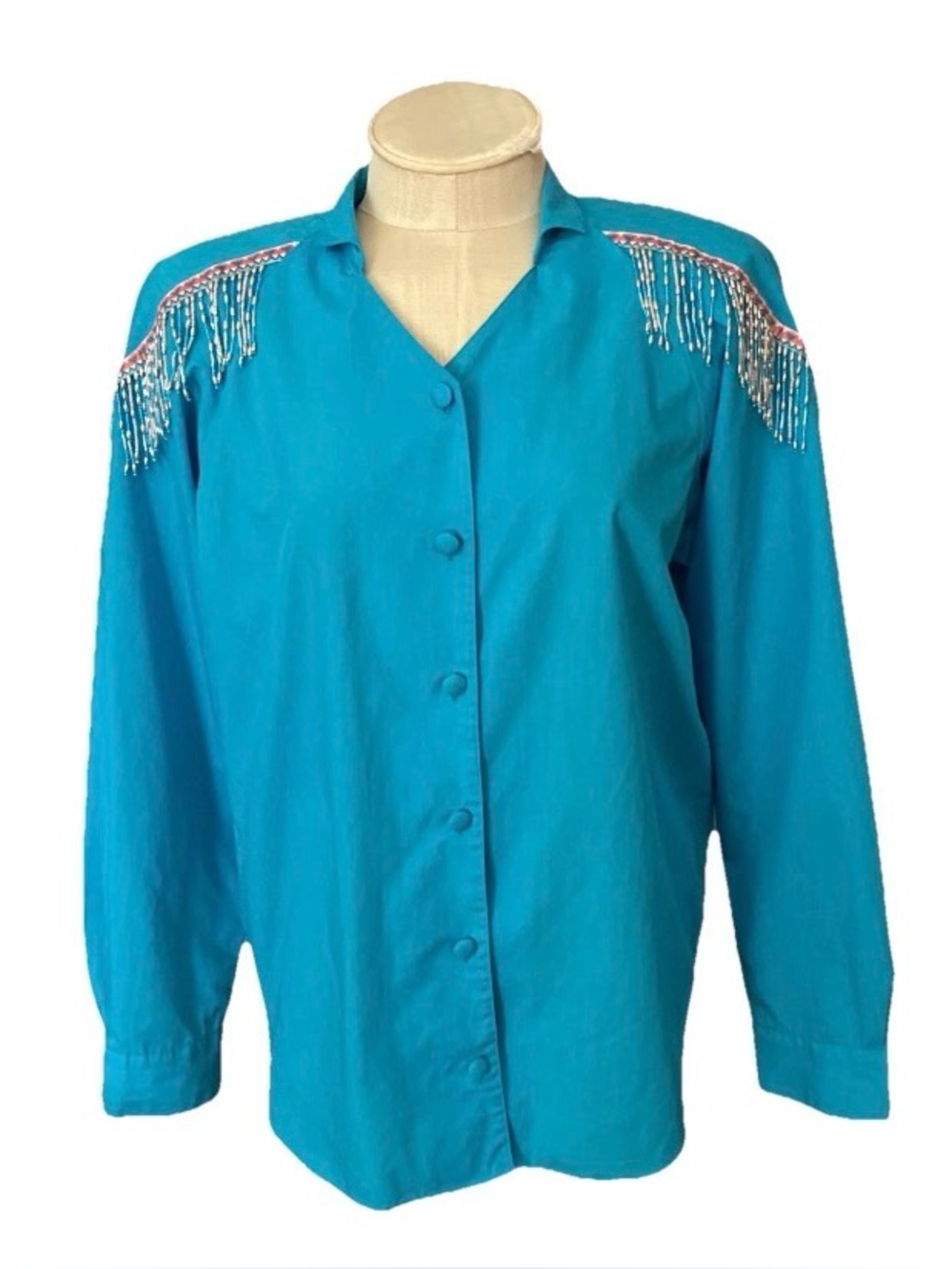 Wrangler VTG 80s Wom L Beaded Shouldr Pad Blouse Western Shirt-Horse Shows/Rodeo